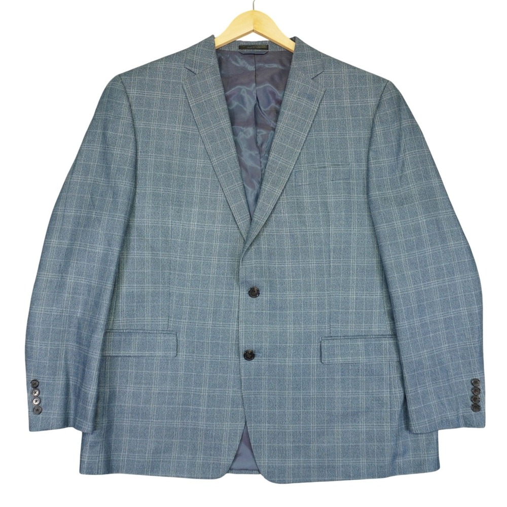 Lauren Ralph Lauren Blazer Mens 46L Blue Silk Wool Blend Glen Plaid Sport Coat